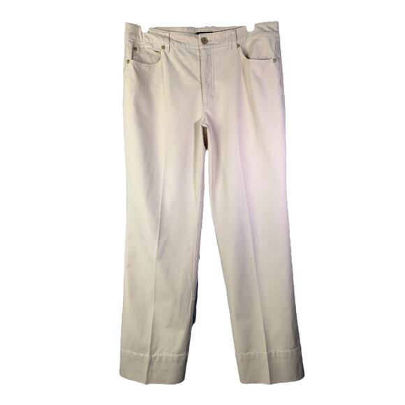 ESCADA Pants Women 10 Khaki Beige Straight Leg Cotton Jean Mid-Rise Stretch 3891